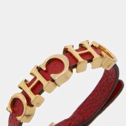 Pre Owned CH Carolina Herrera Red Leather Logo Wrap Bracelet