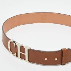 Pre Owned CH Carolina Herrera Brown Leather CH Logo Waist Belt 80 CM