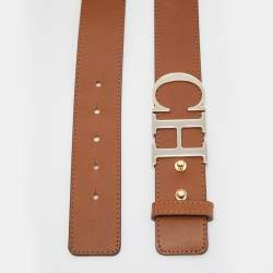 Pre Owned CH Carolina Herrera Brown Leather CH Logo Waist Belt 80 CM