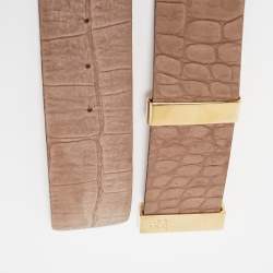 CH Carolina Herrera Beige Croc Embossed Leather Belt 80CM