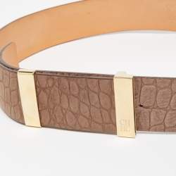 CH Carolina Herrera Beige Croc Embossed Leather Belt 80CM