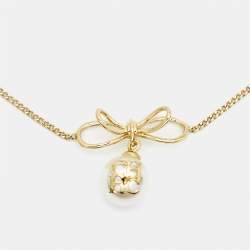 Pre Owned  Carolina Herrera CH Faux Pearl Gold Tone Bracelet