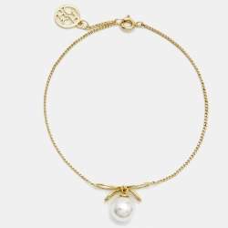 Pre Owned  Carolina Herrera CH Faux Pearl Gold Tone Bracelet