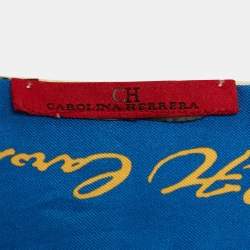 Pre Owned CH Carolina Herrera Blue Print Silk Bandeau Scarf