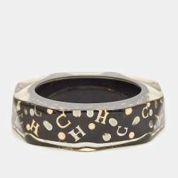Carolina Herrera CH Crystals Gold Tone Resin Bangle Bracelet 