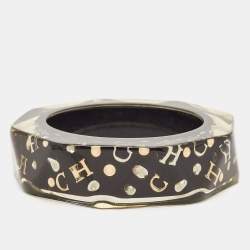 Carolina Herrera CH Crystals Gold Tone Resin Bangle Bracelet 