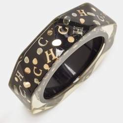 Carolina Herrera CH Crystals Gold Tone Resin Bangle Bracelet 