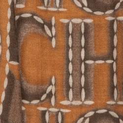 Pre Owned CH Carolina Herrera Brown Logo Print Cashmere Blend Scarf 