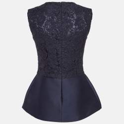 CH Carolina Herrera Blue Lace and Crepe Peplum Top S