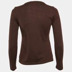 Pre Owned CH Carolina Herrera Brown Knit Buttoned Cardigan S