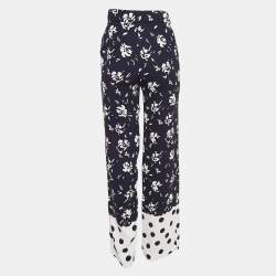 CH Carolina Herrera Blue Floral Printed Crepe Wide-Leg Pants XS