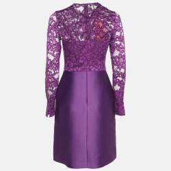 مملوكة مسبقًا CH Carolina Herrera Purple Lace and Satin Short Dress XS