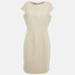 مملوكة مسبقًا CH Carolina Herrera Beige Wool Cap Sleeve Sheath Dress L
