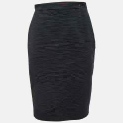 Pre Owned CH Carolina Herrera Black Ridged Cotton Blend Short Skirt S