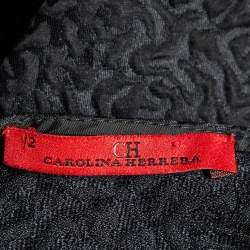 CH Carolina Herrera Black Embossed Jacquard Peplum Top S