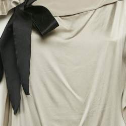 Pre Owned CH Carolina Herrera Grey Satin Silk Belted Kaftan Maxi Dress M