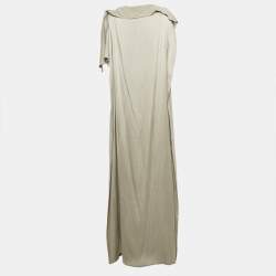 Pre Owned CH Carolina Herrera Grey Satin Silk Belted Kaftan Maxi Dress M