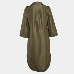 CH Carolina Herrera Olive Green Silk Front Buttoned Short Dress M