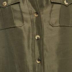 CH Carolina Herrera Olive Green Silk Front Buttoned Short Dress M