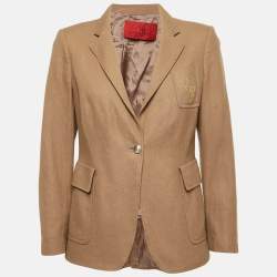 CH Carolina Herrera Brown Logo Embroidered Wool Button Detail Blazer L
