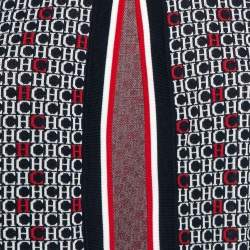 Pre Owned CH Carolina Herrera Navy Blue Monogram Knit Open Front Cardigan L