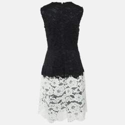 Pre Owned CH Carolina Herrera Black/White Lace Sleeveless Dress M