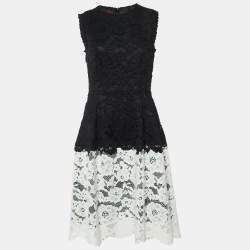 Pre Owned CH Carolina Herrera Black/White Lace Sleeveless Dress M
