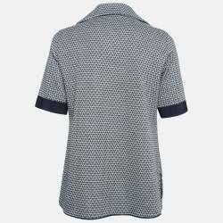 CH Carolina Herrera  Navy Blue Patterned Stretch Knit Top S