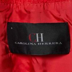 Pre Owned CH Carolina Herrera Red Embossed Jacquard Peplum Style Jacket M