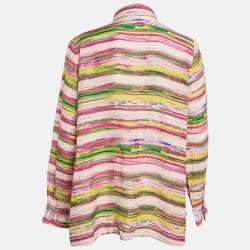 Pre Owned CH Carolina Herrera Multicolor Stripe Print Linen Blend Tunic L