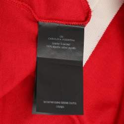 Pre Owned CH Carolina Herrera Red Cotton Colorblock Pattern V-Neck Top S