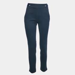 CH Carolina Herrera Navy Blue Gabardine Cotton Pants S