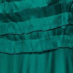 CH Carolina Herrera Green Silk Ruffled One Shoulder Gown M