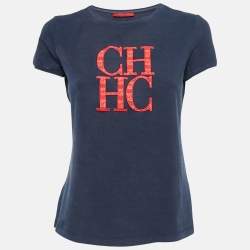 CH Carolina Herrera Navy Blue Logo Embroidered Cotton T-Shirt M 