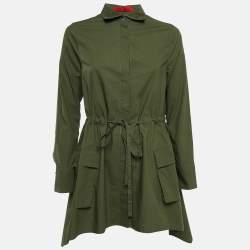 CH Carolina Herrera Olive Green Cotton Drawstring Asymmetric Tunic M