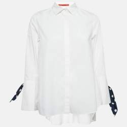 مملوكة مسبقًا CH Carolina Herrera White Cotton Polka Dot Cuff Tie-Up Shirt S