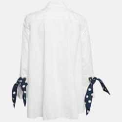 مملوكة مسبقًا CH Carolina Herrera White Cotton Polka Dot Cuff Tie-Up Shirt S