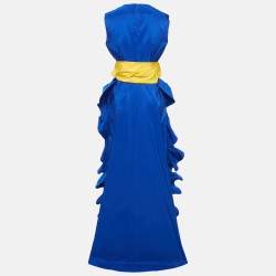 Pre Owned CH Carolina Herrera Blue Synthetic Waist Tie-Up Detail Sleeveless Gown M