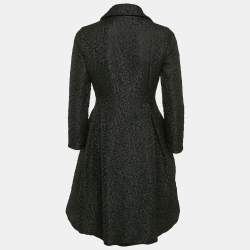 Pre Owned CH Carolina Herrera Black Textured Jacquard Double Breasted Coat XS