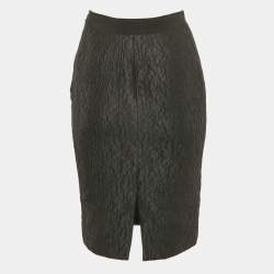 Pre Owned CH Carolina Herrera Black Textured Jacquard Pencil Skirt XS