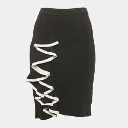 CH Carolina Herrera Black Stretch Knit Ruffled Pencil Skirt XS