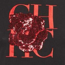 CH Carolina Herrera Black Sequin Rose and CH Embroidered Jersey T-Shirt XS