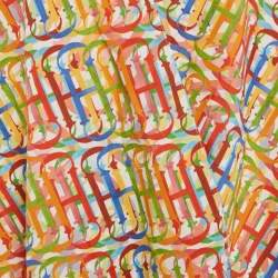 Pre Owned CH Carolina Herrera Multicolor Logo Print Cotton Front Open Kaftan One Size