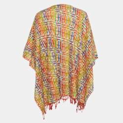 Pre Owned CH Carolina Herrera Multicolor Logo Print Cotton Front Open Kaftan One Size