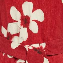CH Carolina Herrera Red Floral Print Crepe Mini Dress XS