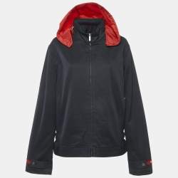 CH Carolina Herrera Black/Red Cotton Hooded Zip Up Jacket L