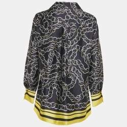 مملوكة مسبقًا CH Carolina Herrera Navy Blue Printed Satin Blouse M