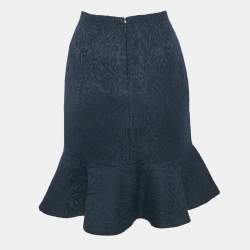 CH Carolina Herrera Navy Blue Jacquard Wool Short Skirt M