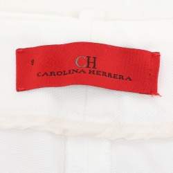 Pre Owned CH Carolina Herrera White Cotton Blend Side Tape Trousers M