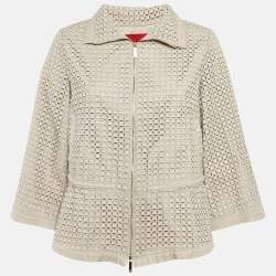 CH Carolina Herrera Beige Broderie Anglaise Eyelet Synthetic Zip-Up Jacket S